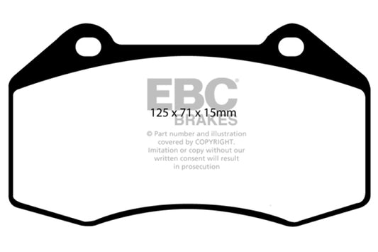 EBC red Supercharged front brake pads for Chevrolet Cobalt 2007-2008 2.0 SS performance brake upgrade, shown in packaging.