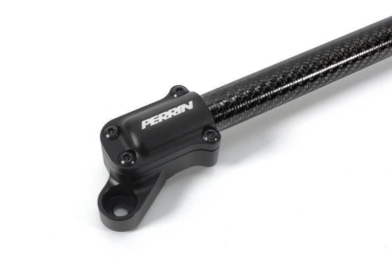 PERRIN carbon fiber front strut brace for Subaru BRZ, Toyota GR86, 86, and Scion FR-S, enhances chassis rigidity and handling.
