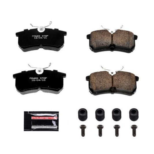PowerStop Z23 Evolution sport rear brake pads for Ford Fiesta 2014-2019 with hardware, high-performance brake replacement.