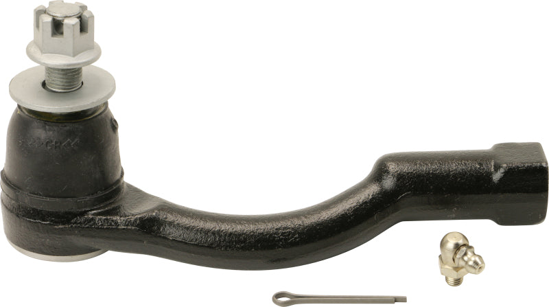 Moog front right outer tie rod for Hyundai Equus 2011-2014, showing the metal rod with threaded end and rubber boot.