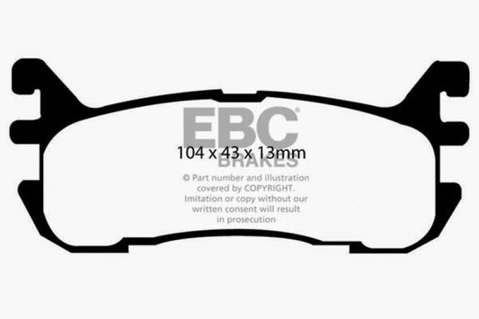 EBC Redstuff rear brake pads for Ford Escort 2.0, performance brake pads with red friction material and metal backing plates.