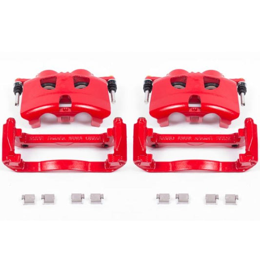 PowerStop front red brake calipers with brackets for 2012-2019 Ford F-150, high-performance automotive brake upgrade.