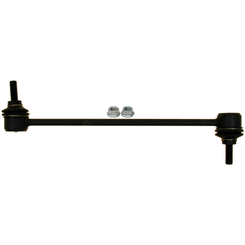 Moog 2000 BMW 323Ci front sway bar link, sway bar endlink connecting suspension components, detailed view of the automotive part.