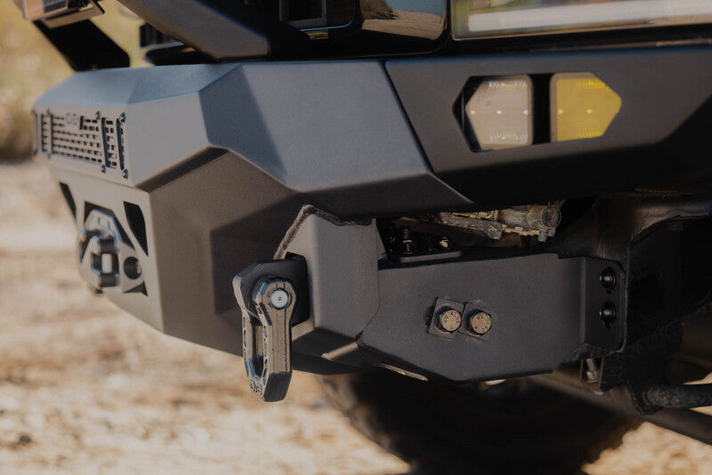 Steel front bumper for Ford Super Duty F-250/F-350 by DV8 Offroad, part of the Spec Series, rugged off-road truck accessory.