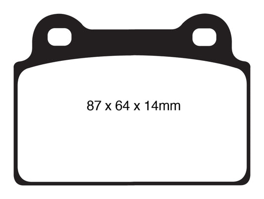 EBC Redstuff rear brake pads for Mitsubishi Lancer Evo 10 2.0 Turbo, high-performance brake pads with brake caliper and rotor.
