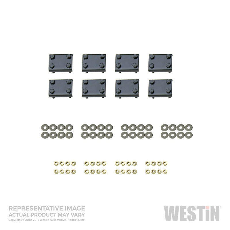 Westin black nerf step bar mount kit for 1999-2006 Toyota Tundra 4-door extended cab, showing hardware components and mounting brackets.