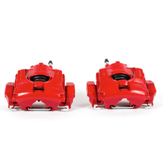 Pair of PowerStop front red brake calipers with brackets for Ford Fusion 2013-2017, performance upgrade for enhanced braking.