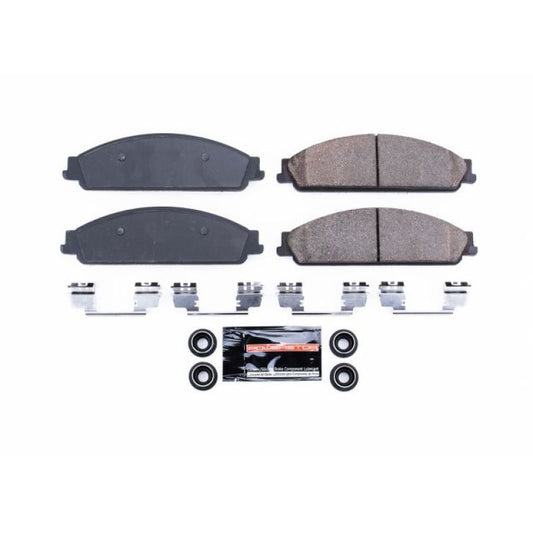 PowerStop Z23 Evolution sport front brake pads with hardware for Ford Five Hundred 2005-2007, performance brake replacement.