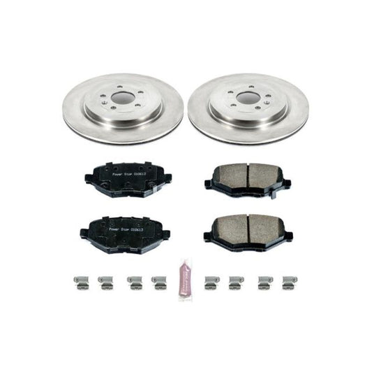 PowerStop rear brake kit for 2013-2019 Ford Explorer, Autospecialty OE brake kit with rotors and brake pads installed.