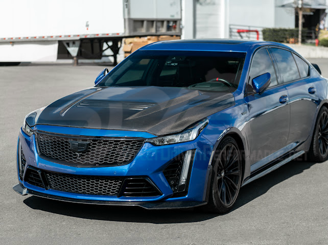 2020-Up Cadillac CT5 / CT5-V / CT5-V Blackwing | “CTS-V, V3” Style CARBON FIBER Front Vented Hood