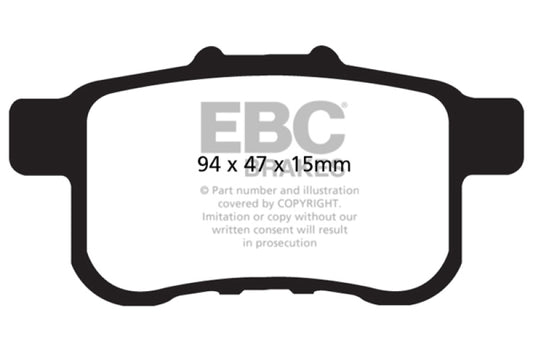 EBC Greenstuff rear brake pads for 2009-2014 Acura TSX 2.4L, performance brake components, shown in the image.