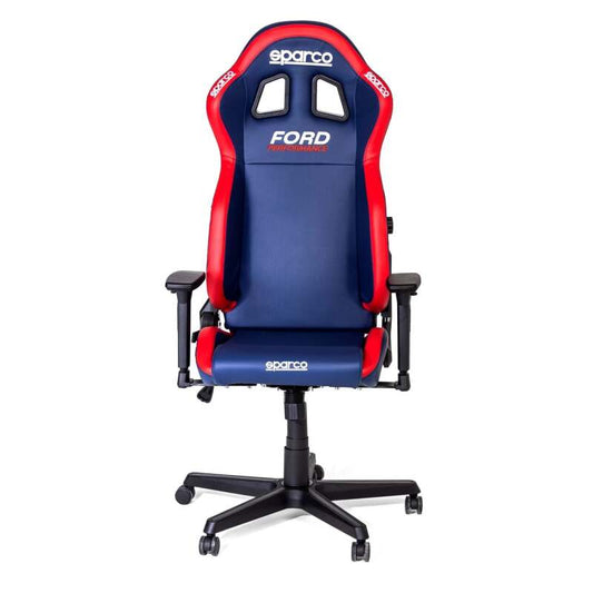 SPARCO ICON Ford Performance Office Chair with black and red racing seat design, adjustable headrest, and ergonomic armrests.