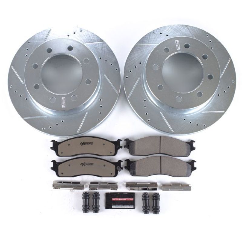 PowerStop Z36 brake rotors for Dodge Ram 3500 front truck and tow brake kit, slot and drilled design, durable automotive brake components