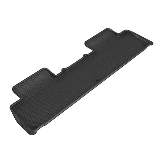 Black 3D MAXpider 22-23 Rivian R1S Kagu 2nd row rubber floor mats with textured surface and raised edges.
