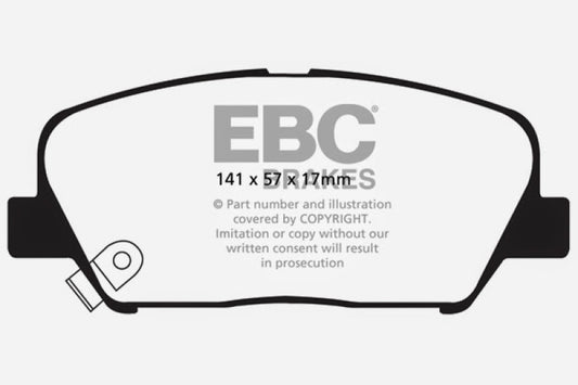 EBC 09+ Hyundai Genesis Coupe 2.0 Turbo Redstuff front brake pads, high-performance brake pads for enhanced stopping power.