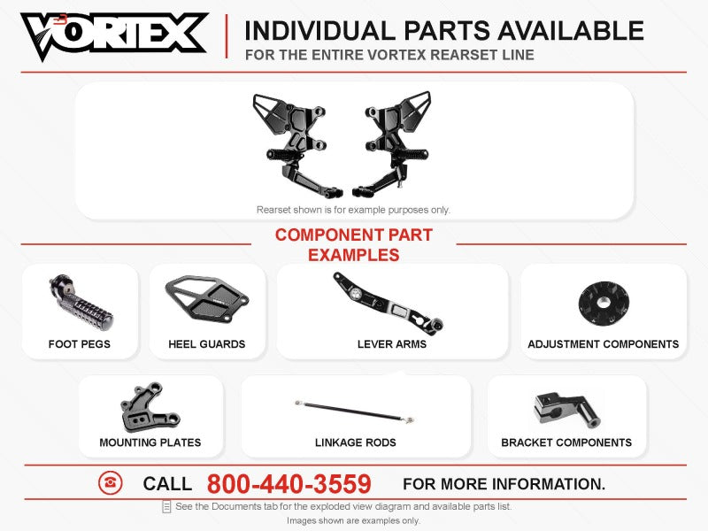 Vortex Racing black rear bike stand for motorcycle maintenance, showcasing sturdy metal construction and mounting points.