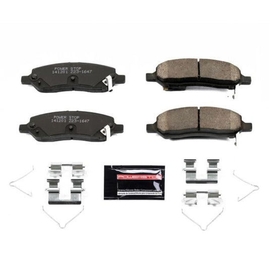 PowerStop Z23 Evolution Sport rear brake pads for Dodge Dart 2013-2016 with hardware, high-performance brake replacement.
