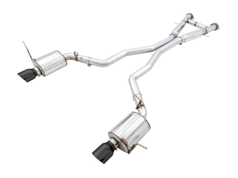 AWE Tuning catback exhaust with diamond black tips installed on a 2020 Jeep Grand Cherokee SRT Touring Edition.