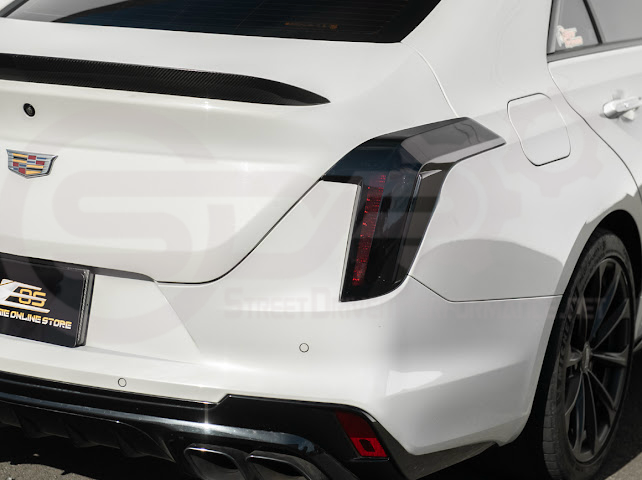 2020-Up Cadillac CT4 | SMOKE TINTED Rear Tail Light Trim Bezel Cover Pair
