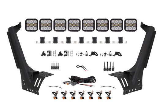 Diode Dynamics Jeep JL SS5 Sport CrossLink windshield white combo lightbar kit mounted on vehicle for off-road lighting.