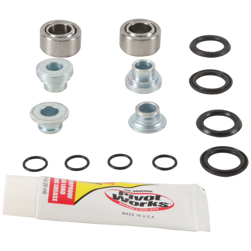 Pivot Works Yamaha YZ125 rear shock bearing kit with control arms, designed for model years 1998-2000, showing bearings and control components.