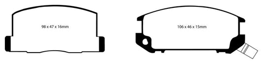 EBC Redstuff rear brake pads for Toyota MR2 1.6, high-performance brake pads with red friction material for enhanced stopping power.