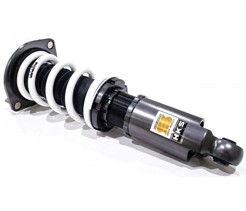 HKS HIPERMAX S coilover kit for JZA80 Toyota Supra, featuring adjustable shock absorbers and coil springs for performance upgrade.