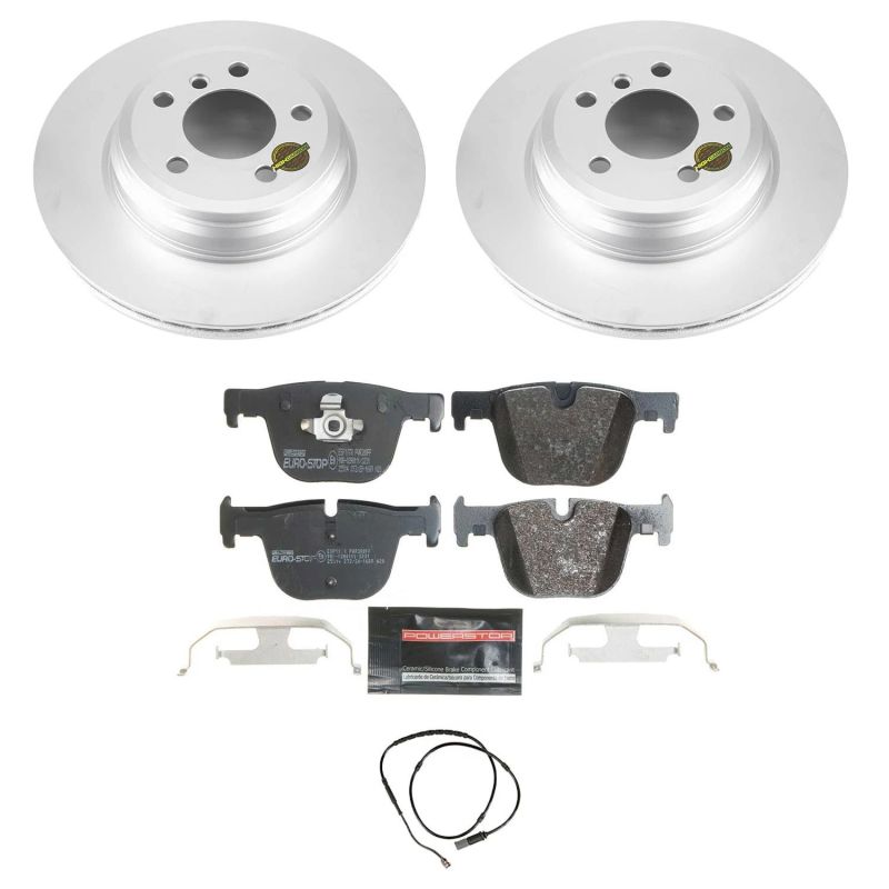 PowerStop Euro-Stop rear brake kit for BMW 328i xDrive 2015-2016, includes OE-style brake components and hardware.