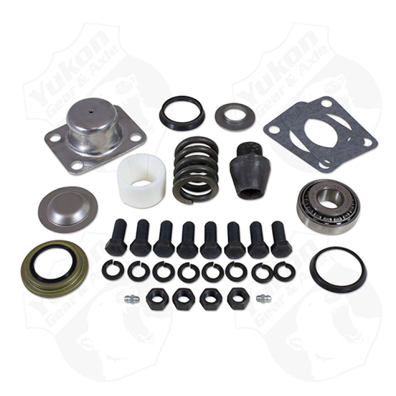 Yukon Gear Dana 60 king-pin replacement kit including pin, bushings, seals, bearings, spring, and cap for differential repair