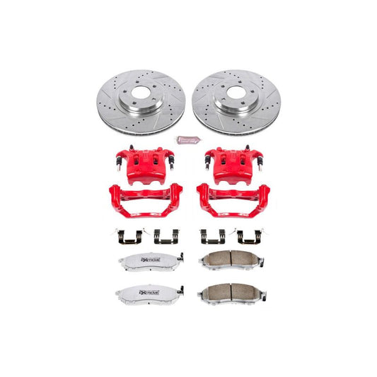 PowerStop front Z26 Street Performance brake kit with calipers for Nissan Murano 2011-2014, includes brake pads and rotors.