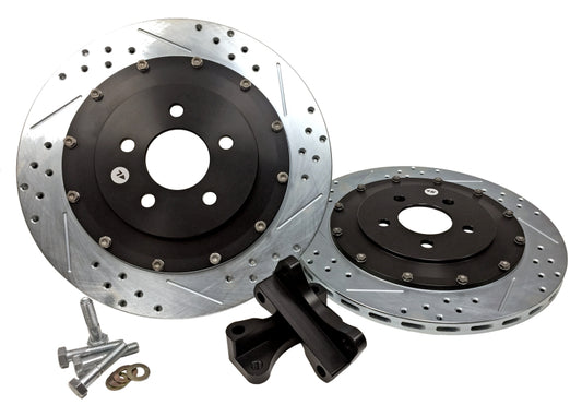 Baer Brakes Eradispeed+1 rear performance brake rotors for Ford Mustang GT500, slot and drilled design, high-performance automotive parts.