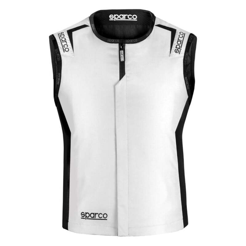 Silver Sparco Ice Vest L, lightweight textile jacket with a sleek design and zipper closure, designed for outdoor or racing use.