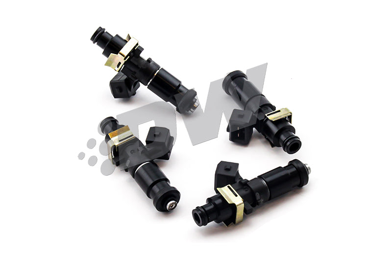 Set of four DeatschWerks Bosch EV14 1200cc fuel injectors for Nissan 240SX SOHC KA24E engine, 4-cylinder performance upgrade.