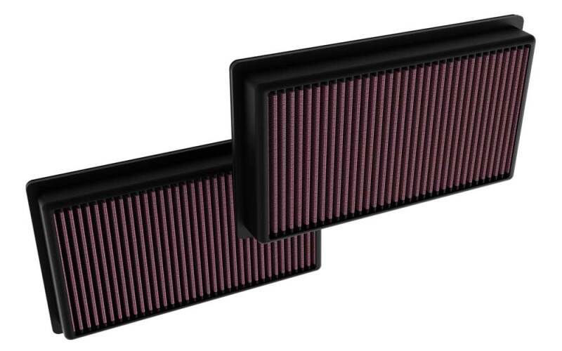 K&N Engineering drop-in air filter for 2022 Land Rover Range Rover V8 4.4L engine, showing the filter element and branding.