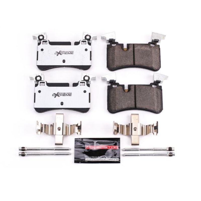 PowerStop Z26 rear brake pads for Mercedes-Benz C63 AMG, high-performance street brake pads with hardware included.