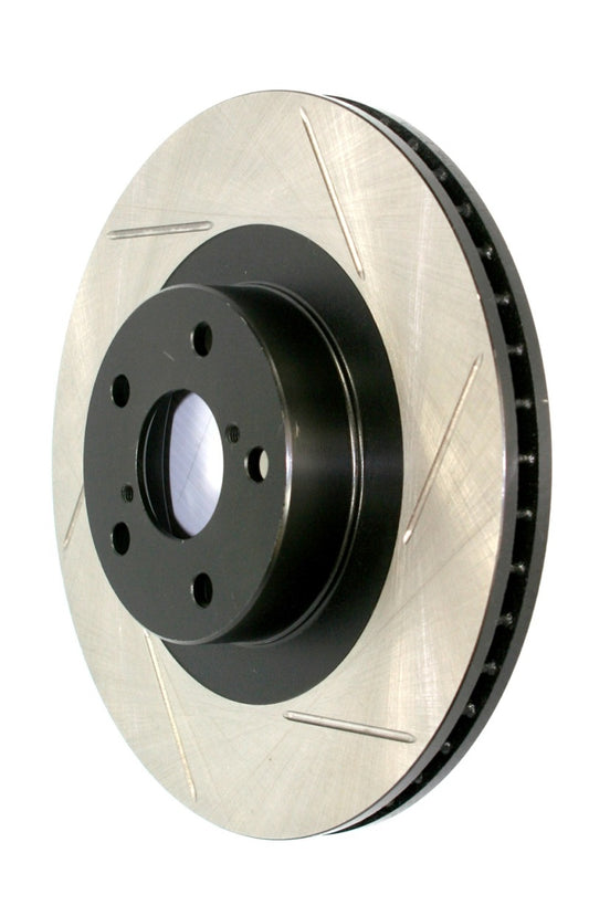 StopTech slotted left front brake rotor for 2008-2010 Dodge Ram 4500 6.7L truck, featuring durable metal construction and slotted design.