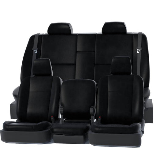 Covercraft black leatherette custom fit 2nd row seat covers for Ford Explorer 2025, designed for protection and style.