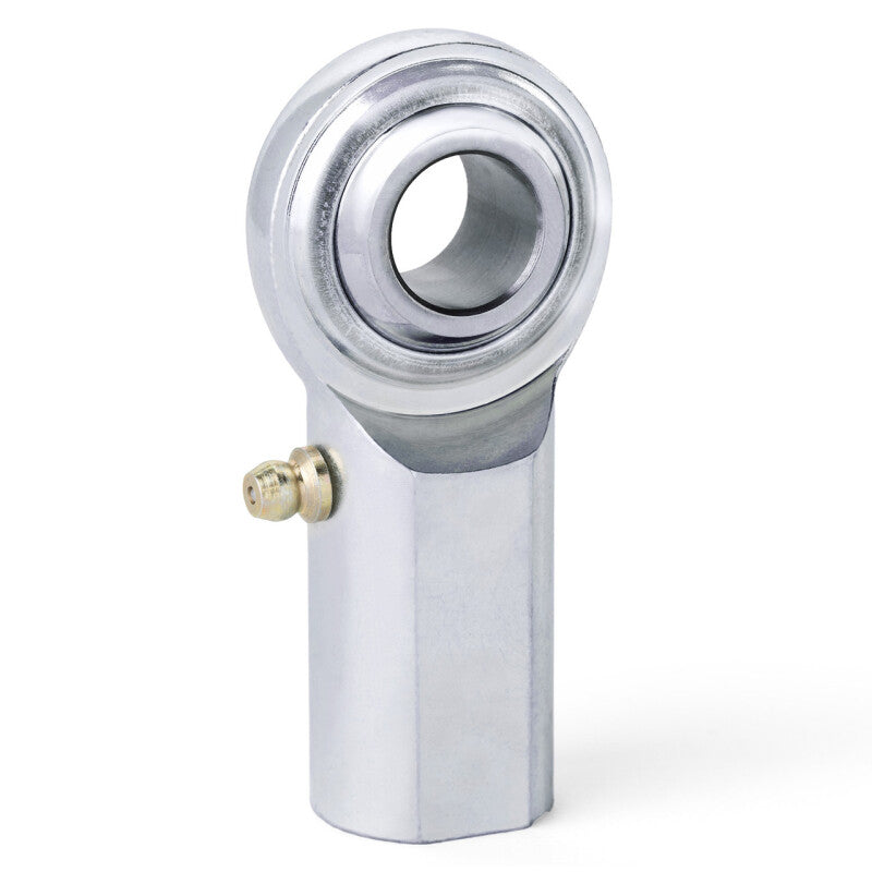 QA1 C Series 2-Pc Female Tie Rod End with .3125in bore and 5/16-24 Zerk fitting, made of durable carbon steel.