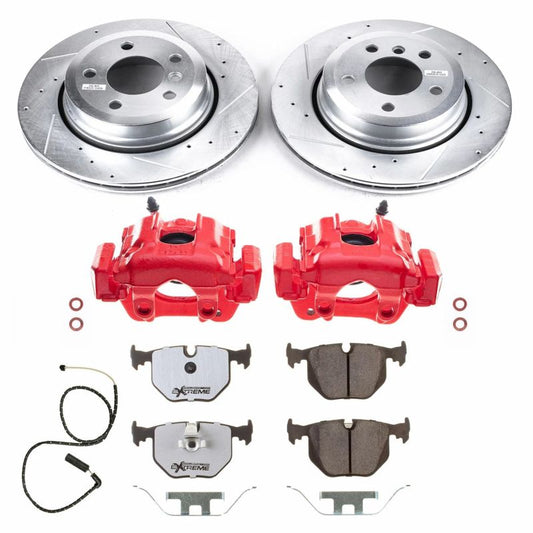PowerStop BMW X3 rear Z26 Street Warrior brake kit with performance calipers and brake rotors on a vehicle.