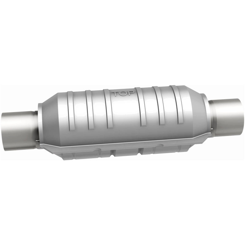 MagnaFlow universal catalytic converter with 2-inch inlet and outlet, 11 inches long, made of stainless steel for vehicle exhaust.