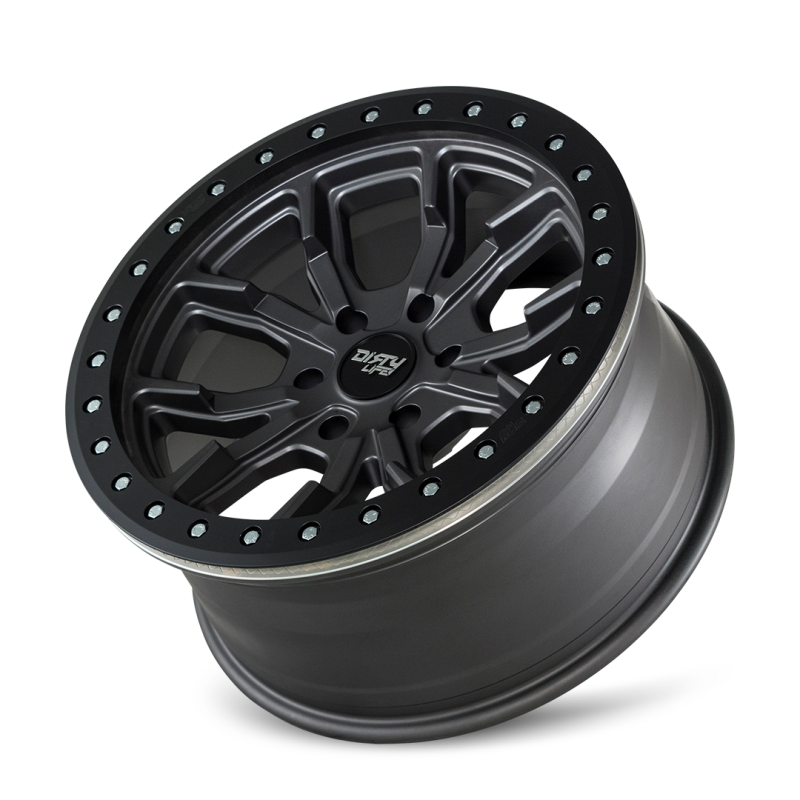 Dirty Life 9303 DT-1 17x9 cast beadlock wheel with matte gunmetal finish, 5x127 bolt pattern, -38mm offset, 78.1mm hub