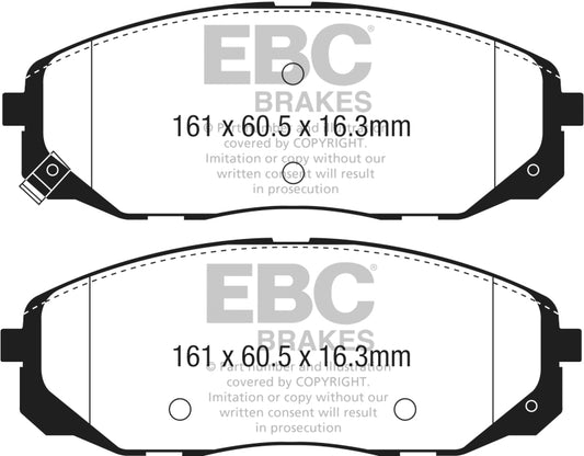 EBC 2015+ Kia Sedona 3.3L Ultimax2 front brake pads, OE type, showing the black brake pad with mounting hardware.