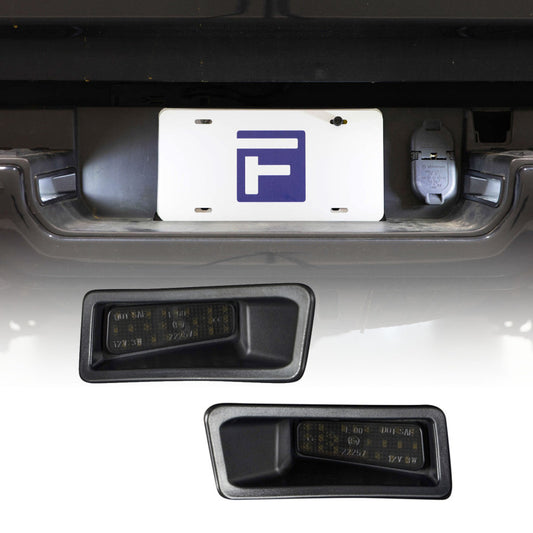 Pair of FORM Lighting Ram LED license plate light strips, bright white LED illumination for vehicle license plates.