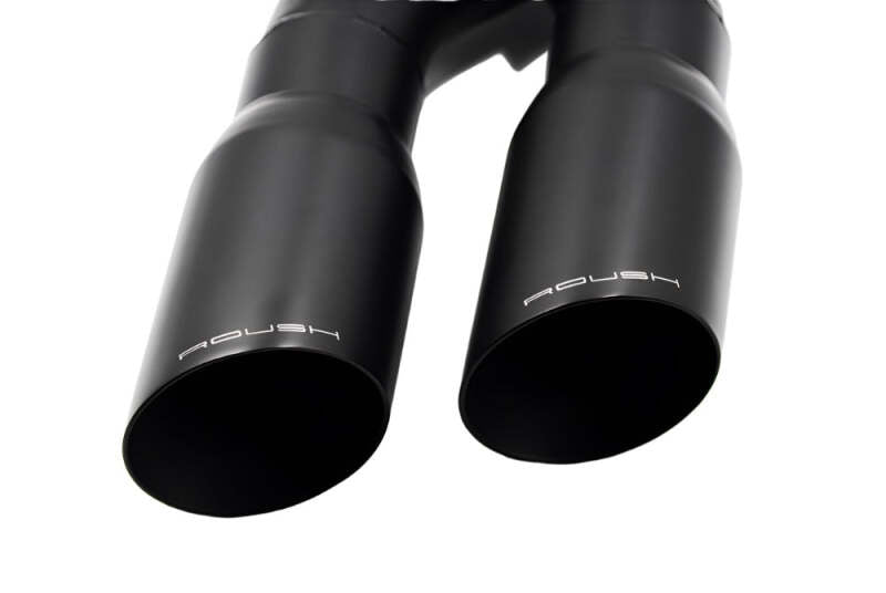 Roush black exhaust Y tip kit for Ford F-150 5.0L 2019-2024, featuring four-inch tips with a sleek Y design.