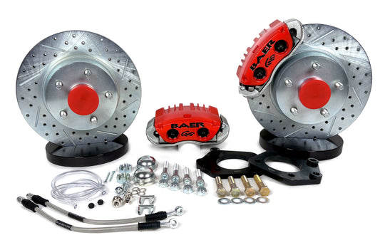 Baer Brakes 64-72 GM Chevelle/Cutlass/Skylark 11-inch front performance brake kit with red calipers on vehicle.