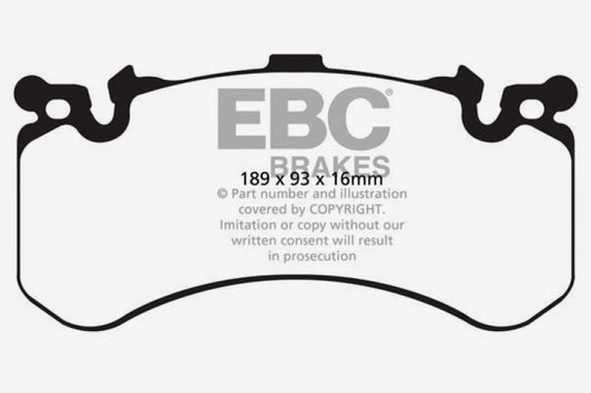 EBC 11+ Audi A8 Quattro 6.3 front brake pads, Redstuff performance cast iron rotors, high-performance brake pads for Audi A8 Quattro