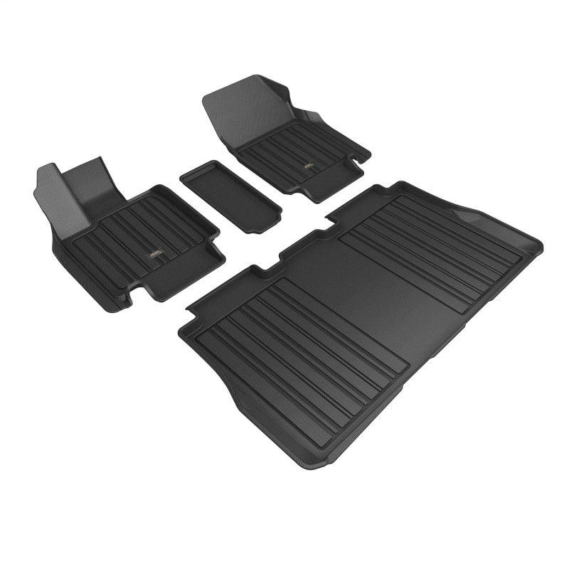 3D MAXpider black rubber floor mats for Tesla Cybertruck, full set with 3D textured surface and custom fit design.