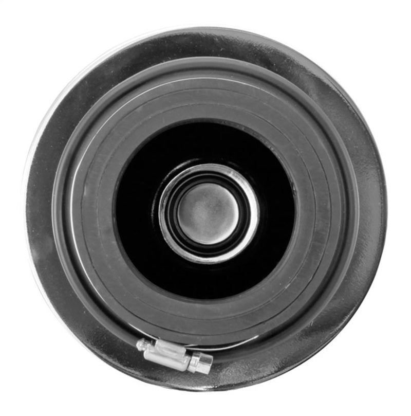 Spectre adjustable conical air filter in red, 5-1/2 inches tall, fits 3 to 4-inch tubes, universal fit for automotive air intake systems.
