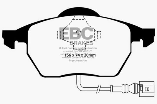 EBC Ultimax2 front brake pads for Audi TT 1.8 Turbo 99-06, OE style brake pads with metal backing and friction material.