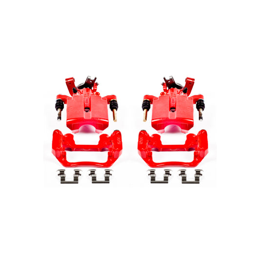 Pair of PowerStop rear red brake calipers with brackets for 2005-2008 Chevrolet Cobalt, performance brake components